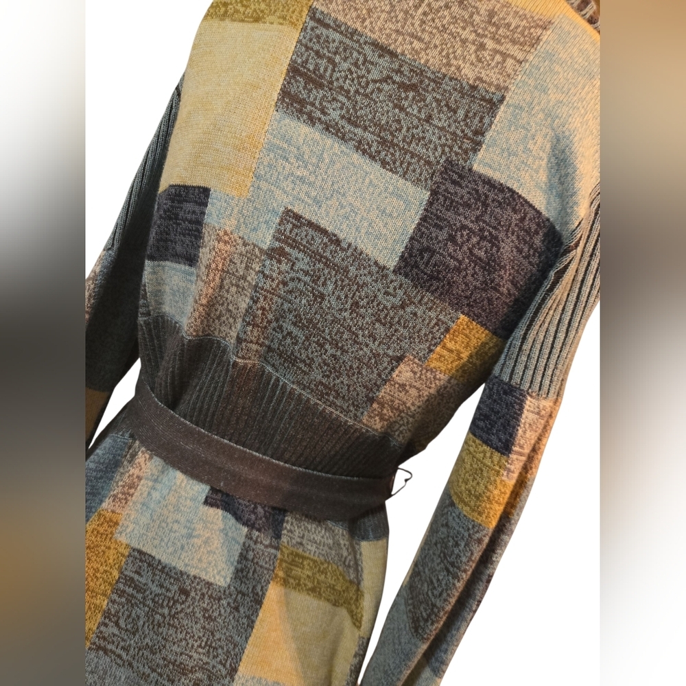 NIC+ZOE Multicolor Blue Patchwork Striped Cardigan ~Medium Cottonblend Retro - Picture 2 of 9
